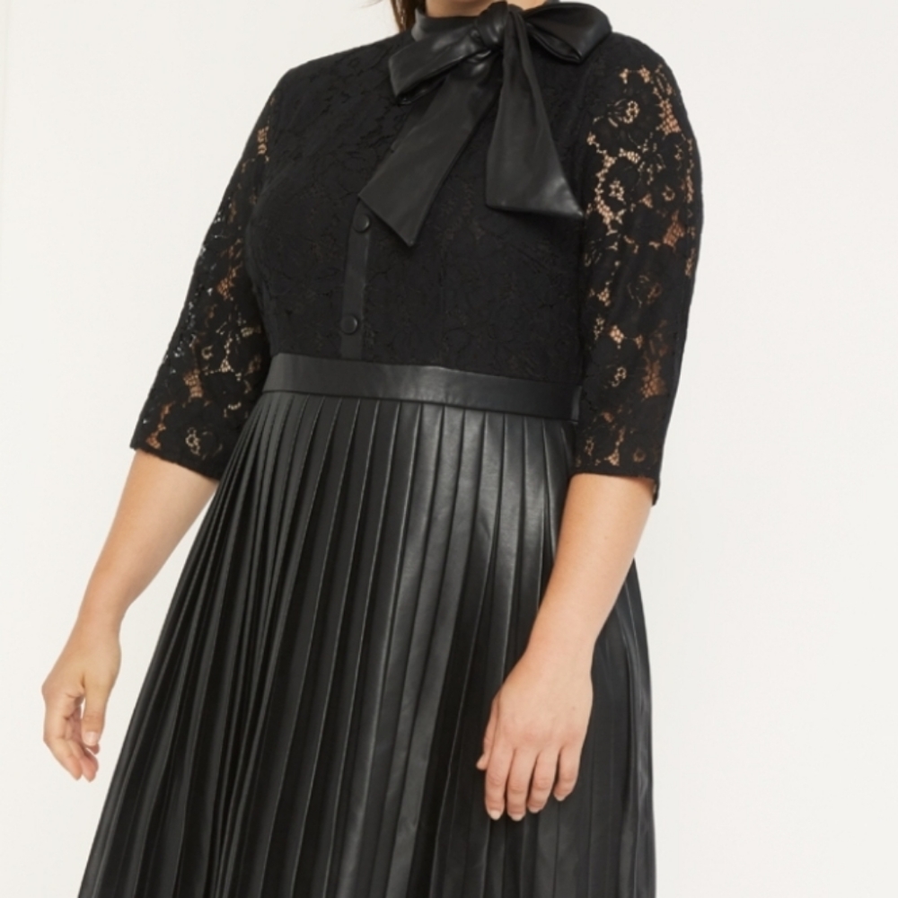 Eloquii Faux Leather and Lace Dress 22